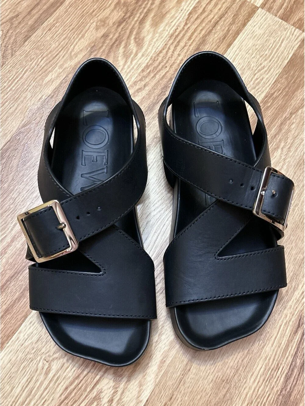 Loewe Black Ease Buckle Leather Sandals 39